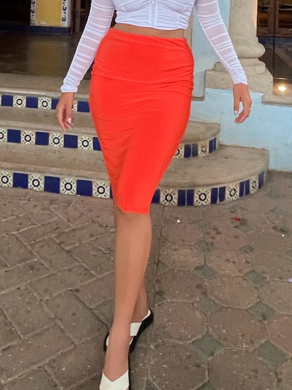 Chaus Bright Orange High-Rise Pencil Skirt
